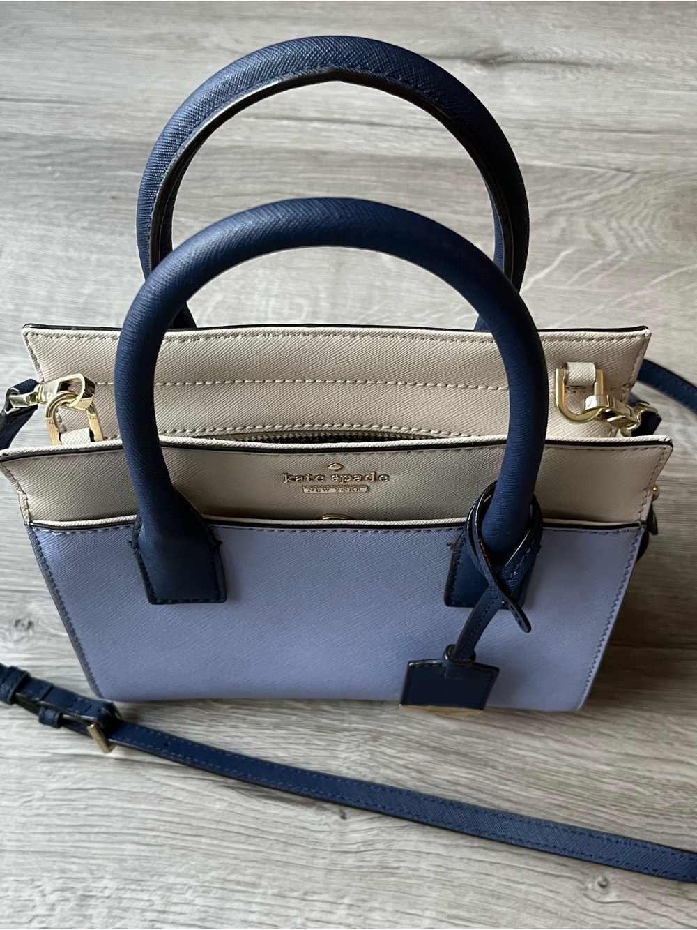 kate spade Navy, Light Blue & Cream Colorblock Satchel - Picture 3 of 13